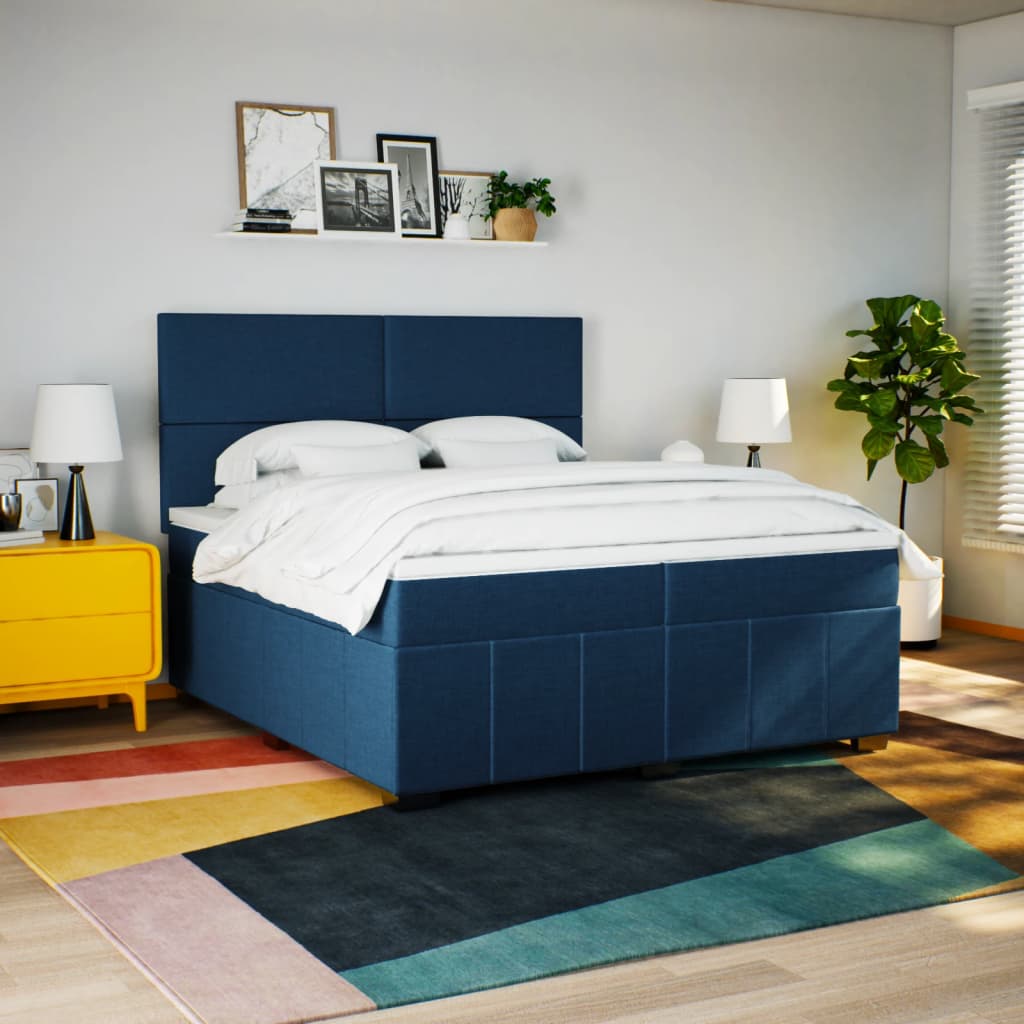 Maison Exclusive - Sommier à lattes de lit avec matelas Bleu 200x200 cm Tissu - 3