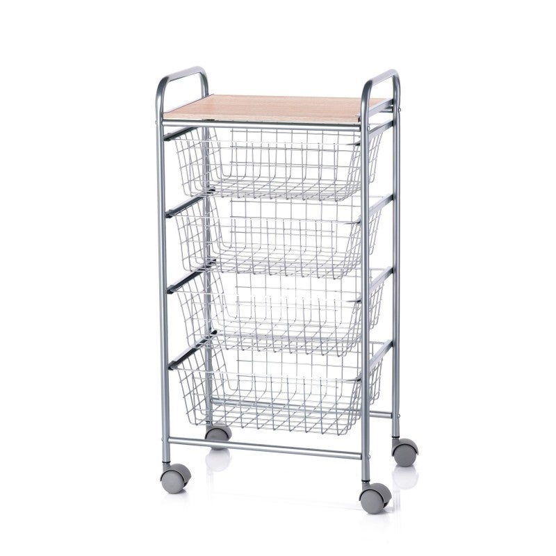 Don Hierro , Carrito Auxiliar De Cocina Beech Con Ruedas Y 4 Cestas Extraíbles Gris/Claras , Leroy Merlin