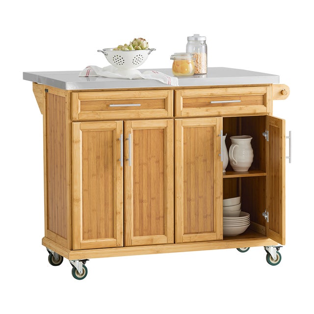 Chariot De Cuisine Relaxdays 10027598 – 3 étages – Bambou Et Fer – Brun Clair/noir – Neuf