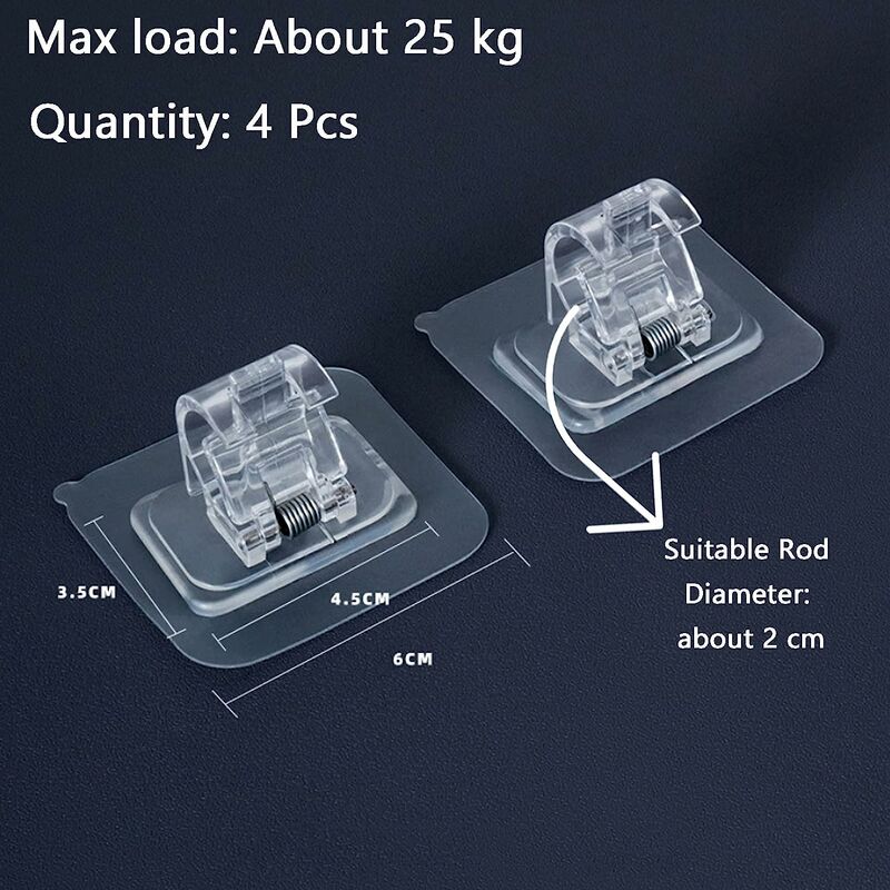 10 Staffe Per Aste Tende Autoadesive: Ganci Regolabili Senza Trapano, Bianche (fino A Ø20mm) - 3
