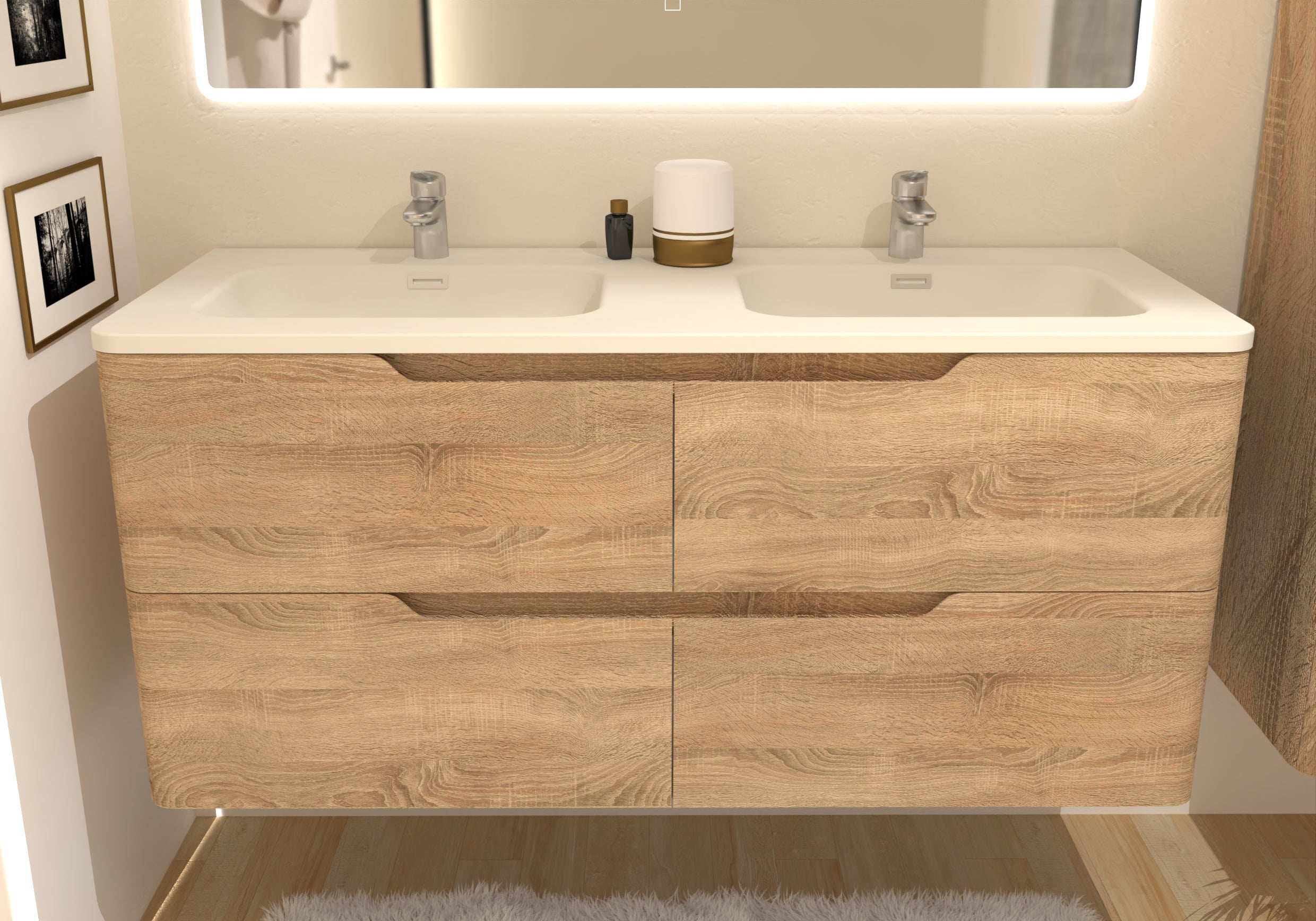Meuble double vasque LUNA Bois Clair 120cm avec Miroir Reflet - 7