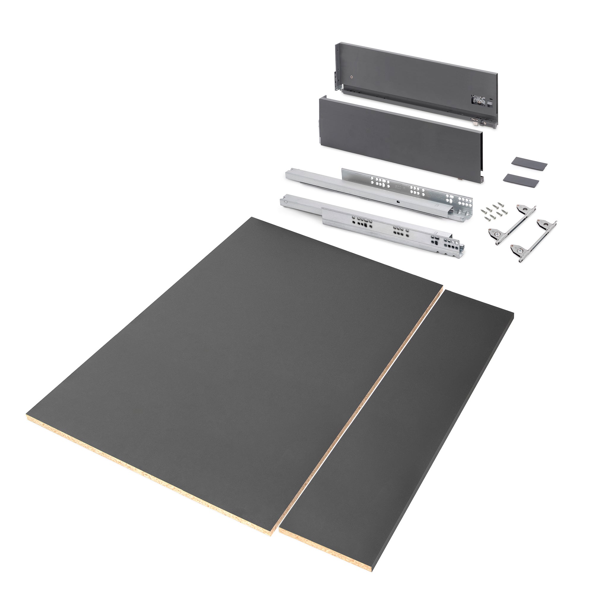 Emuca Zestaw szuflad Vertex do kuchni lub łazienki z regulacją 3D, zawiera płytę, wysokość 178 mm, moduł 900 mm, Szary antracytowy