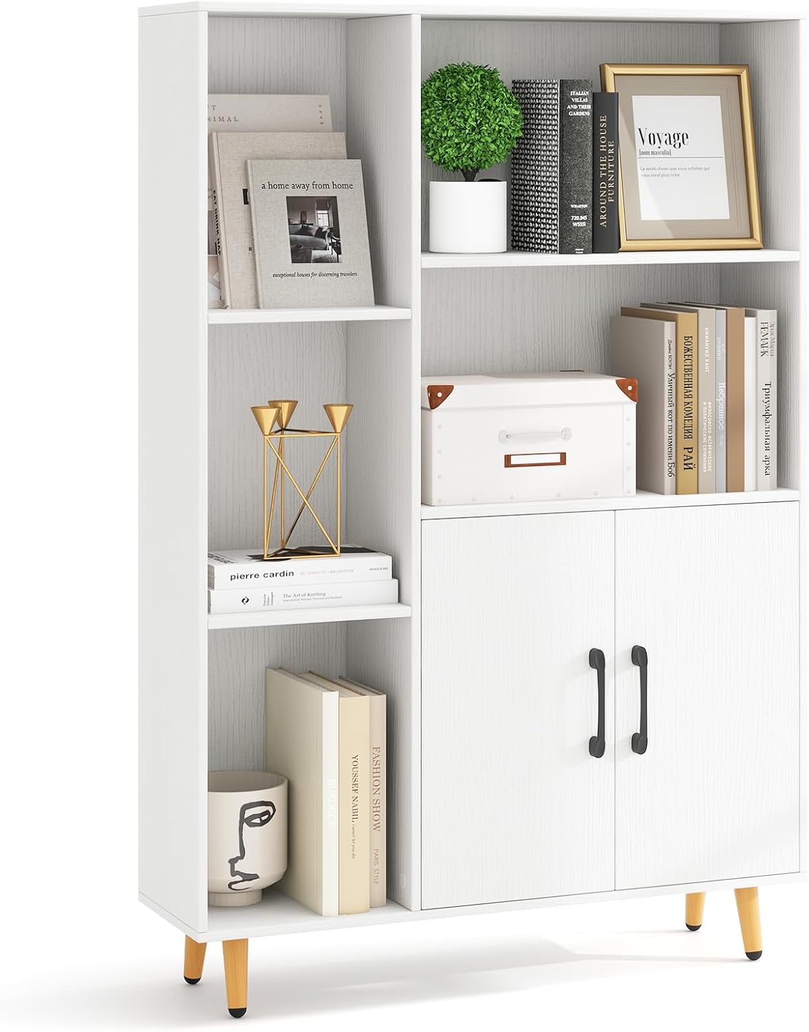 Meuble Salle De Bain Rudi, 56x193cm Avec Portes, Et Compartiments Ouverts, Vert Menthe, Marron