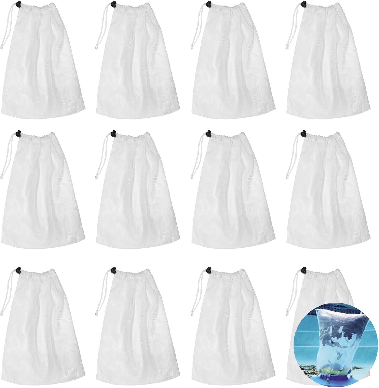 Opakowanie 12 worków zapasowych do odkurzaczy basenowych, służących do zbierania liści i drobnych zanieczyszczeń