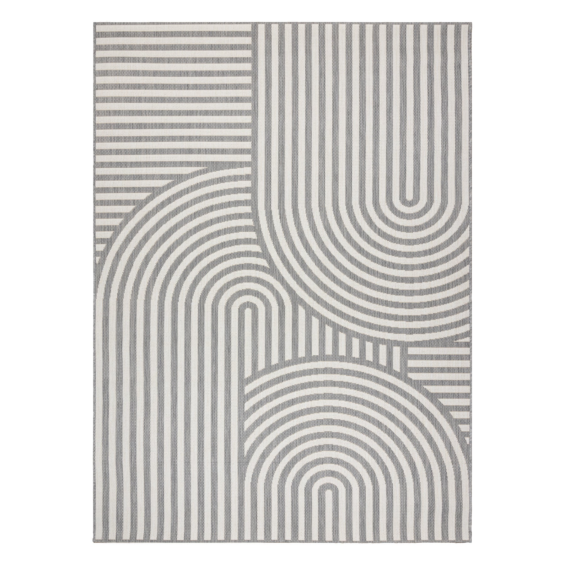 Dywan SZNURKOWY SIZAL FLAT 49376637 Koła paski szary / krem 160x230 cm - 2