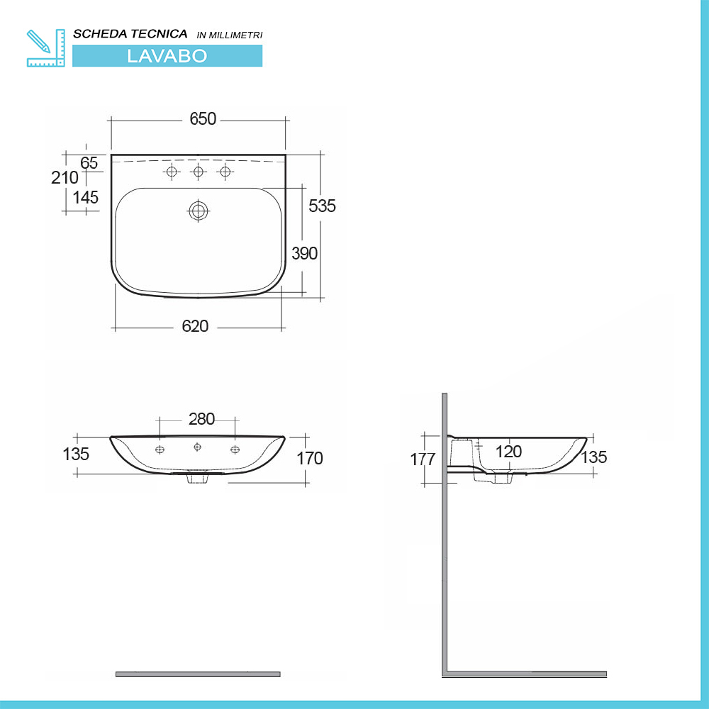 Lavabo sospeso 65 cm in ceramica bianco lucido Rak Origin - 2