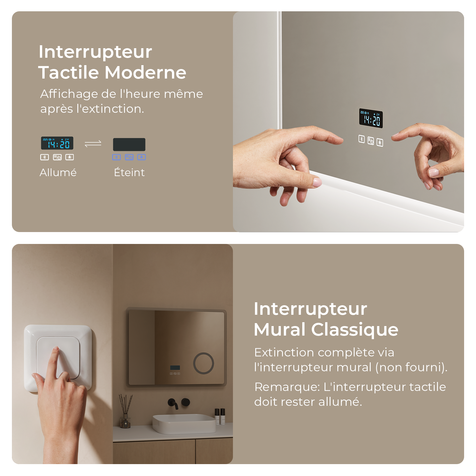 Lustro łazienkowe LED Bluetooth 100 × 60 cm – prostokątne, 3× powiększające, przeciwmgielne, dotykowy włącznik, 3000/4000/6500 K - 5
