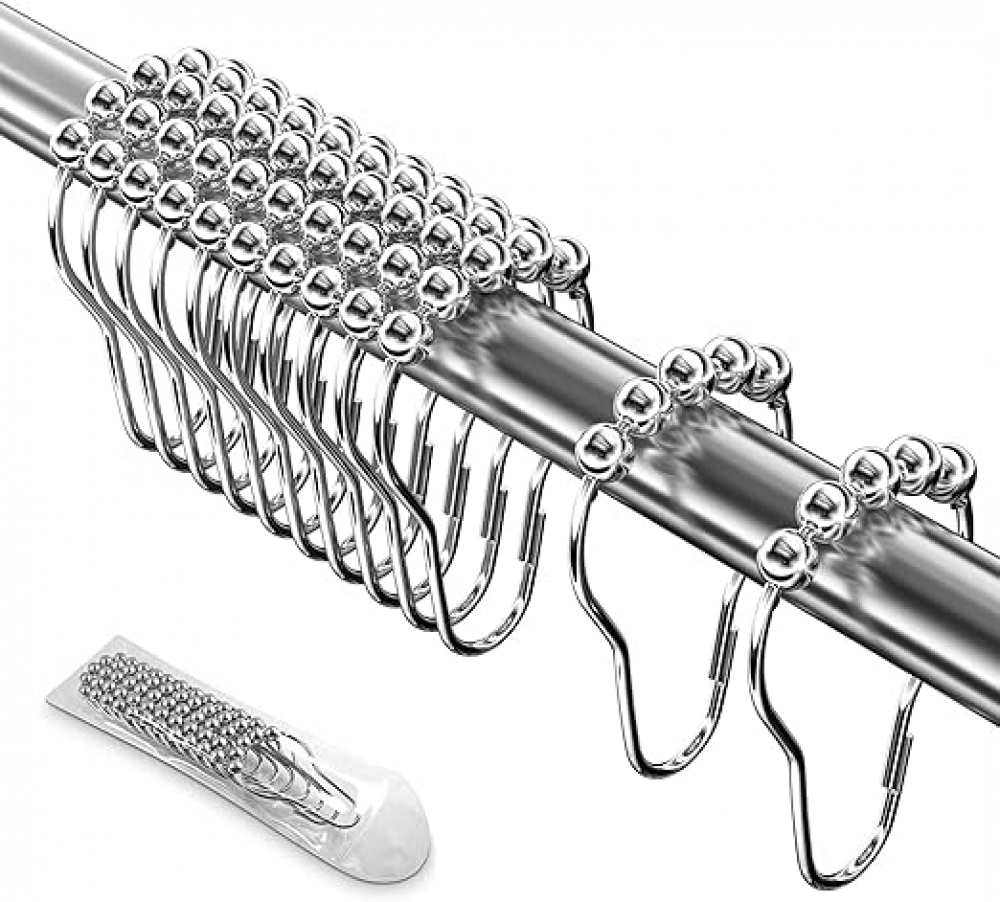 Anneaux Rideaux Avec Pinces - Lot De 30, Ø50 Mm, Acier Inoxydable & Fer - Fixation Sans Perçage - 8