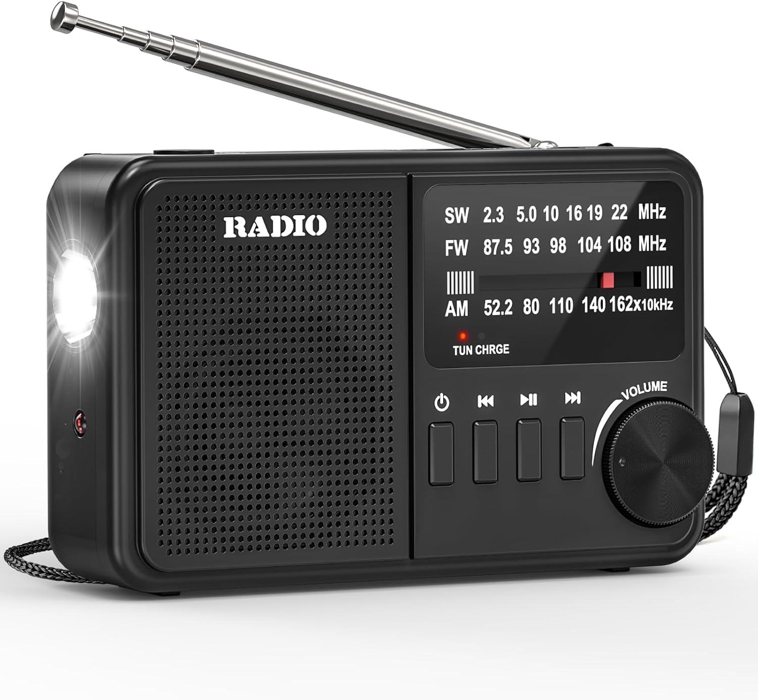 Małe, przenośne radio, radio AM/FM/SW, zasilane sieciowo lub bateryjnie, odpowiednie na kemping i w sytuacjach awaryjnych