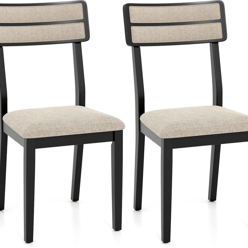 Zestaw 2 Krzeseł do Jadalni z Drewna, bez Podłokietników, Tapicerowane Siedzisko, Oddychająca Tkanina Lniana, Nośność 180 kg (Czarne, 2 Sztuki)