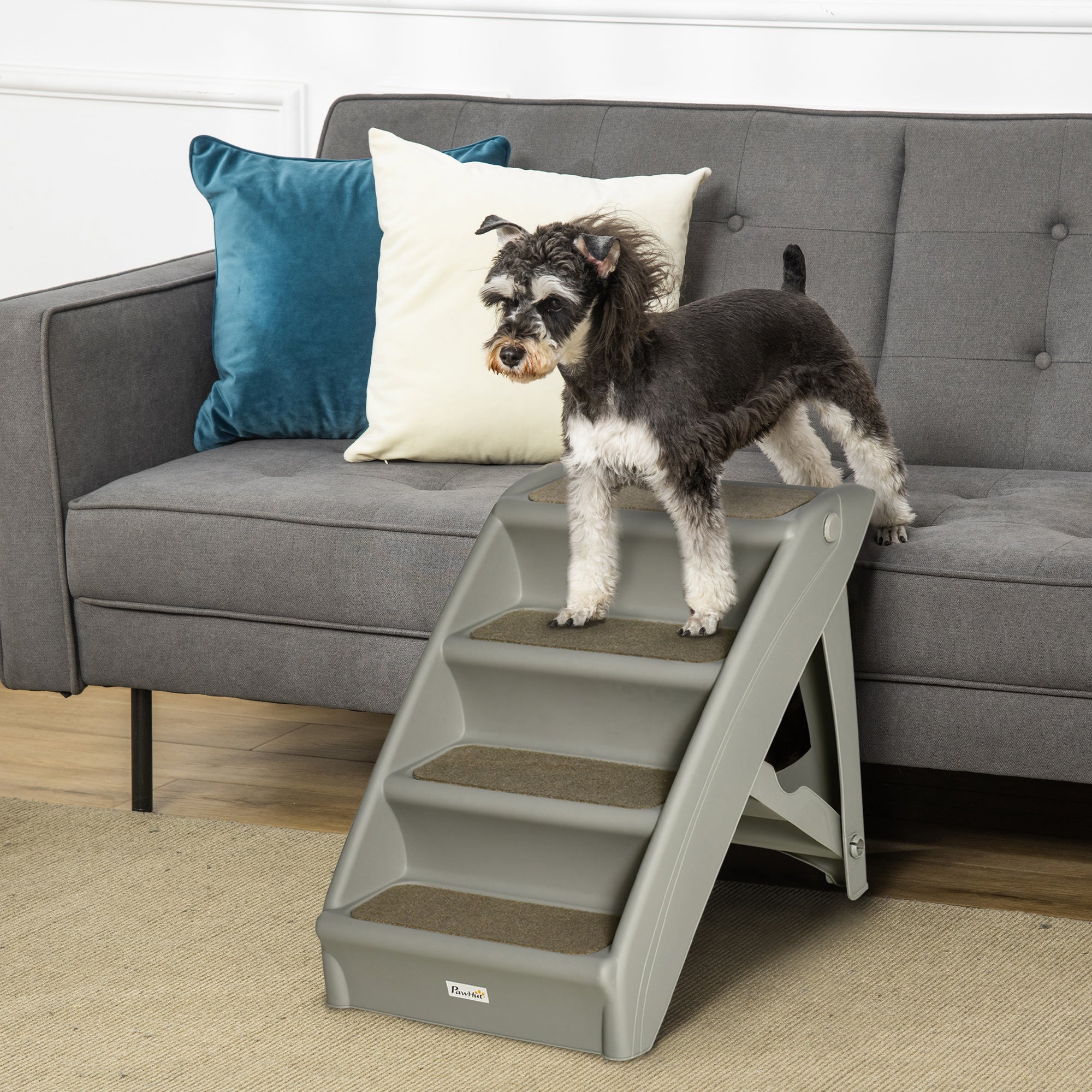 Escalera para Mascotas PAWHUT PP Gris 62x38x49.5 cm - 2
