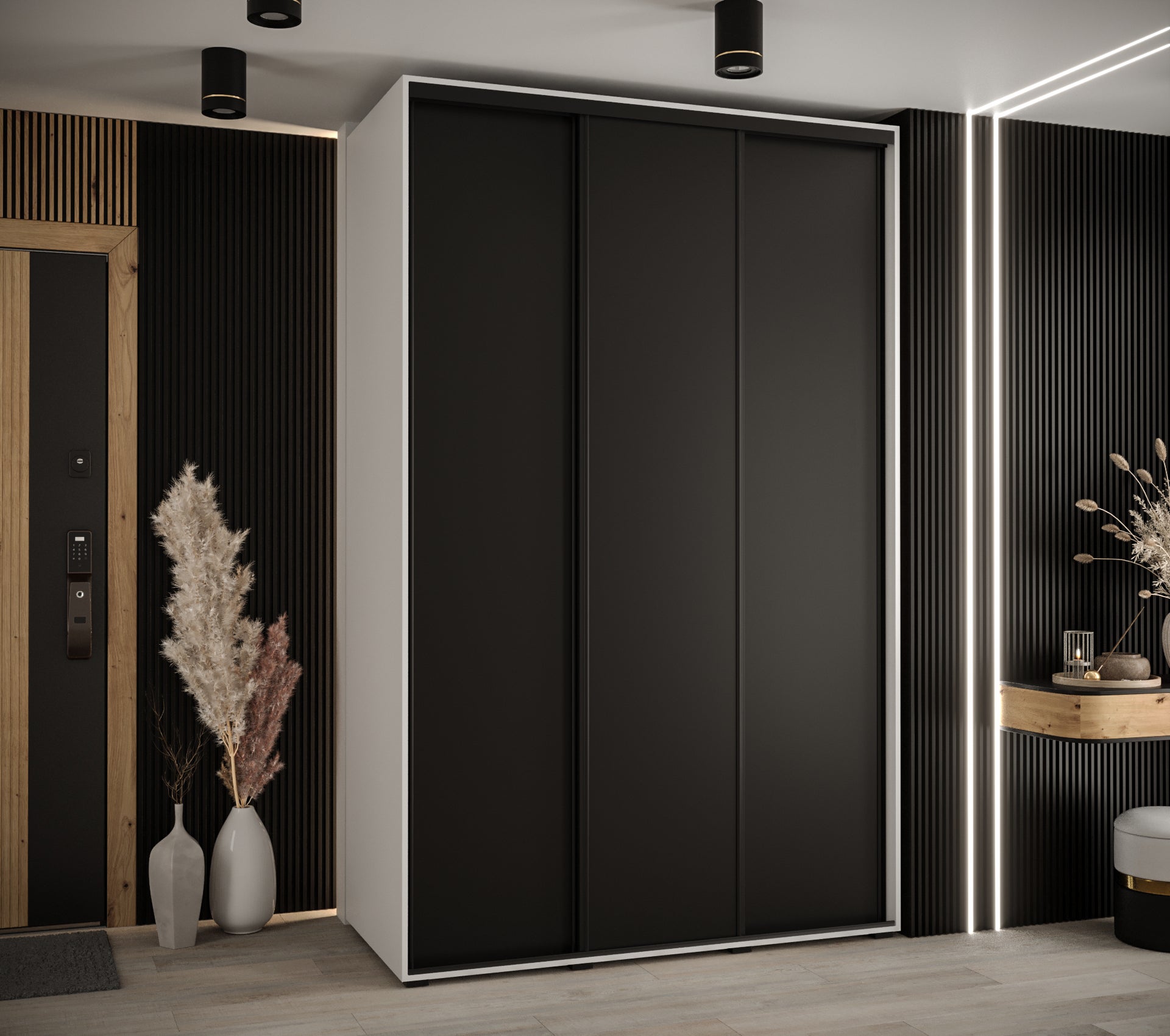 Szafa przesuwna wysoka Davos 1 160 x 60 x 235,2 cm biały + czarny + u. czarny - Abiks Meble - 2
