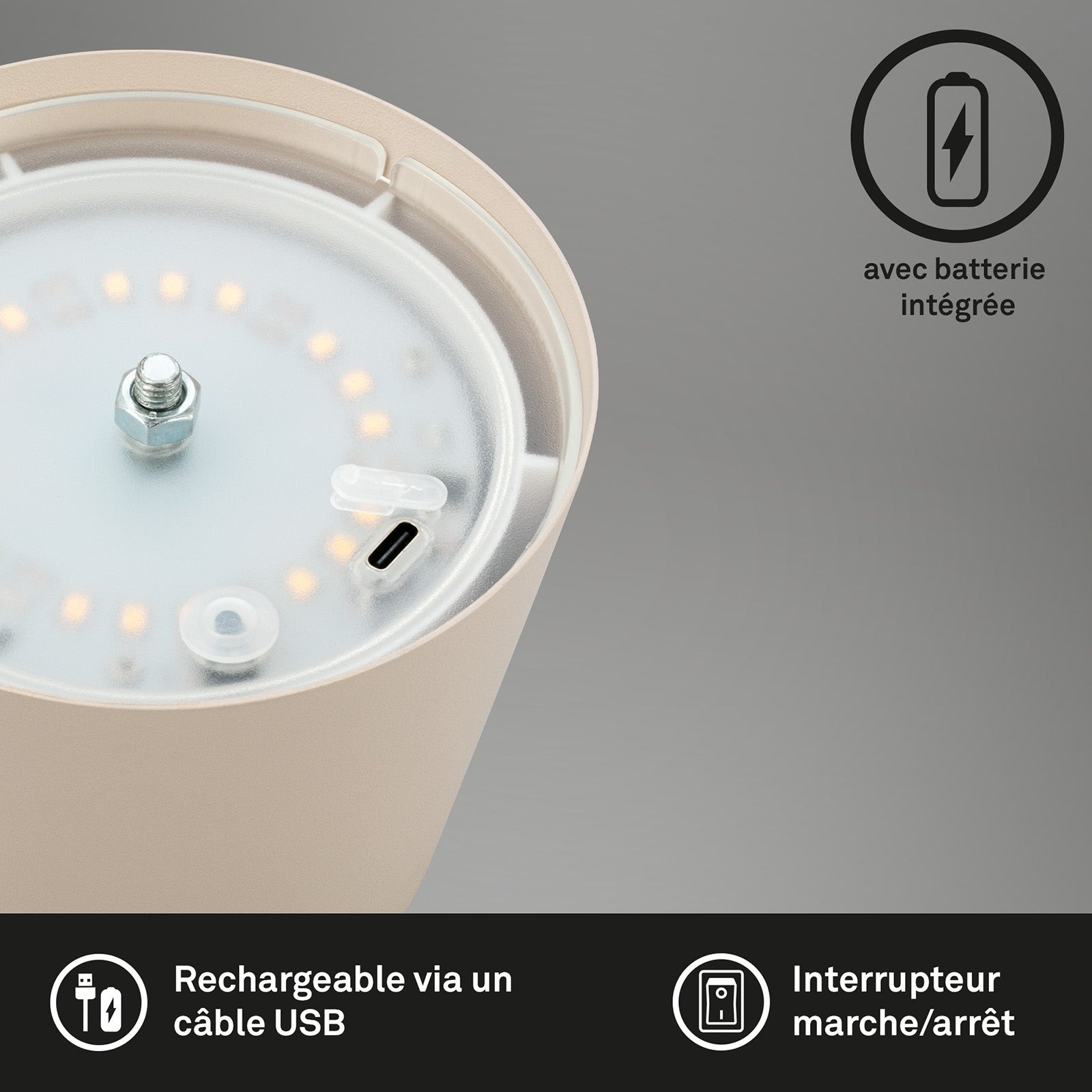 Lampe de table rechargeable - IP44 - D.120x360mm - Beige - 2.700K - 2,5W / 200lm - Briloner - 6