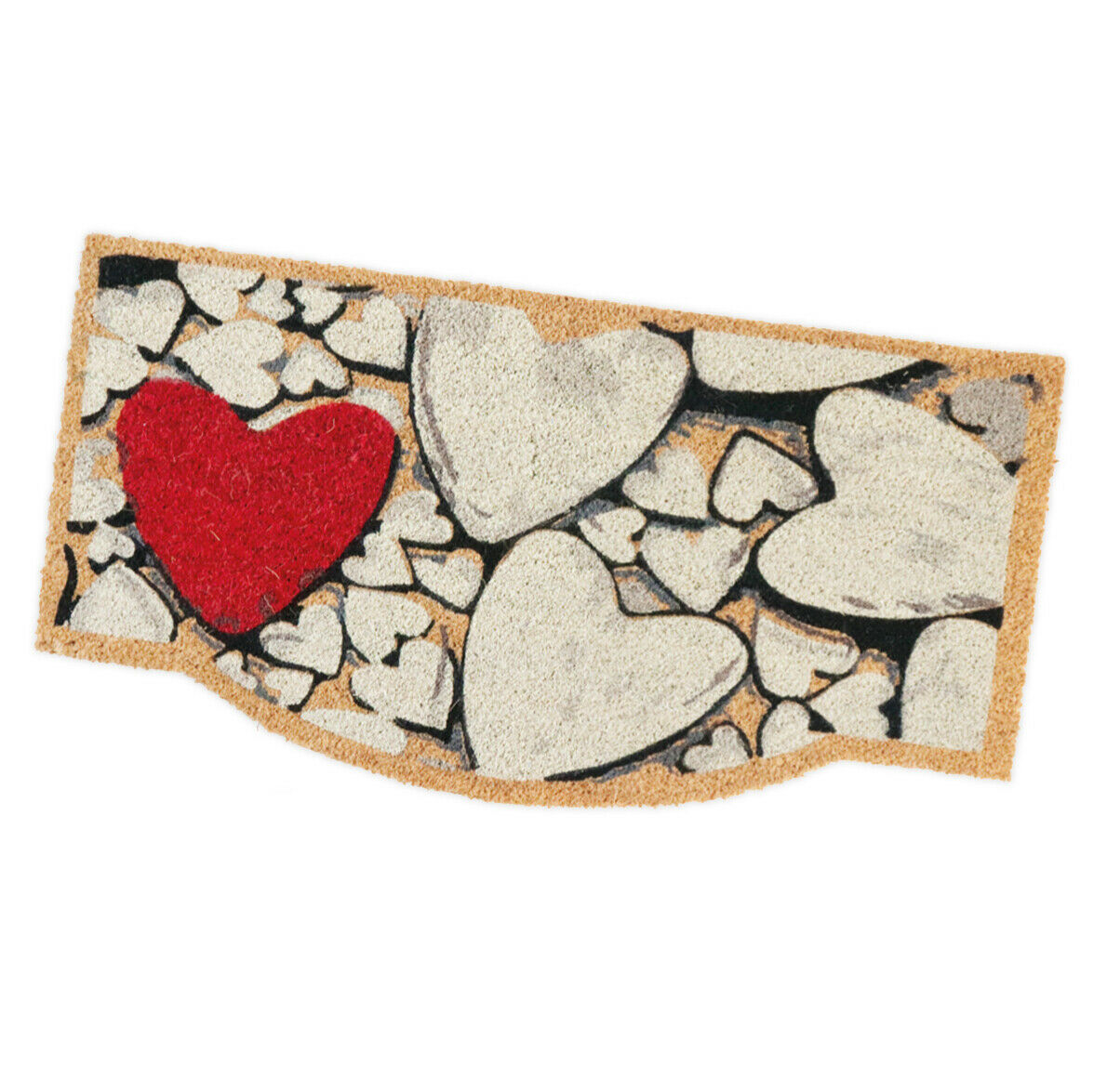 Felpudo fibra de coco 40x75 cm goma antideslizante entrada casa moderno mod. corazón rojo