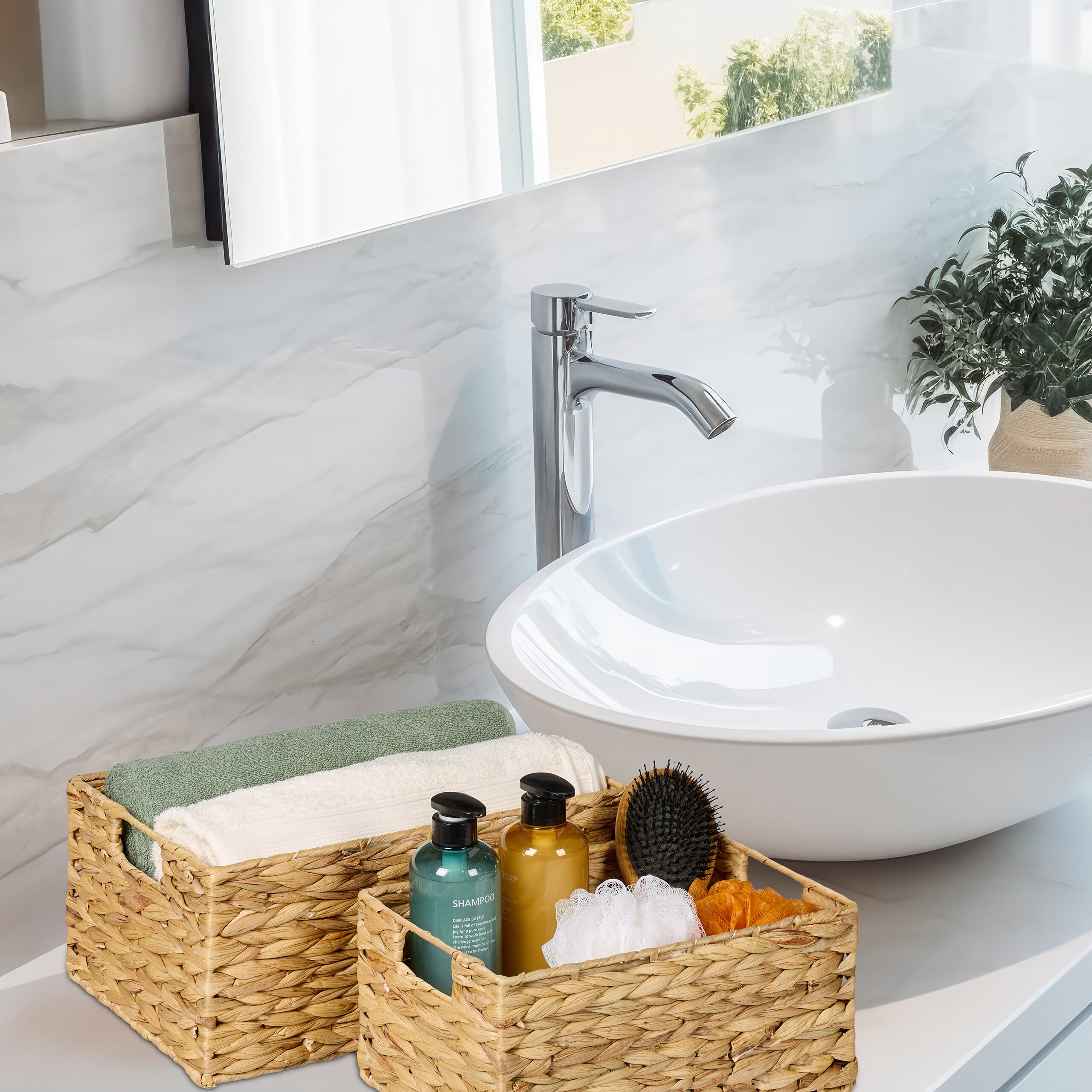 IDIMEX Sintra Set Di 3 Cestini Portaoggetti In Giacinto D'acqua Intrecciato - Naturali, Impilabili, Con Maniglie, Varie Misure