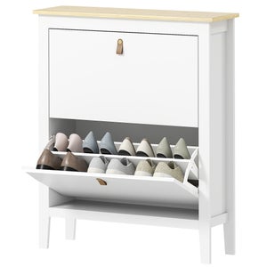 HOMCOM Scarpiera Moderna con 2 Cassetti Ribaltabili per 10 Paia di Scarpe e Ripiano Regolabile, 54x24x82.5cm, Bianco