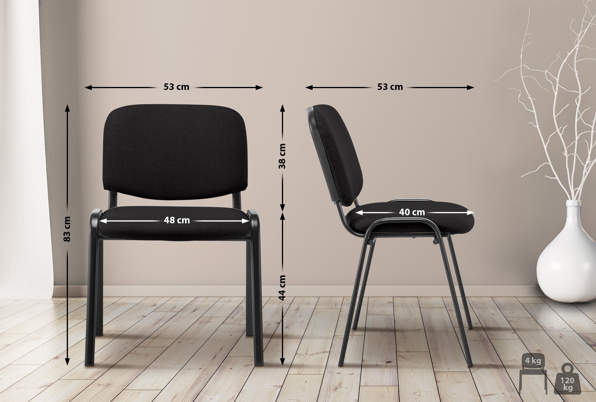 Sedia visitatore Ken tessuto nero - 5