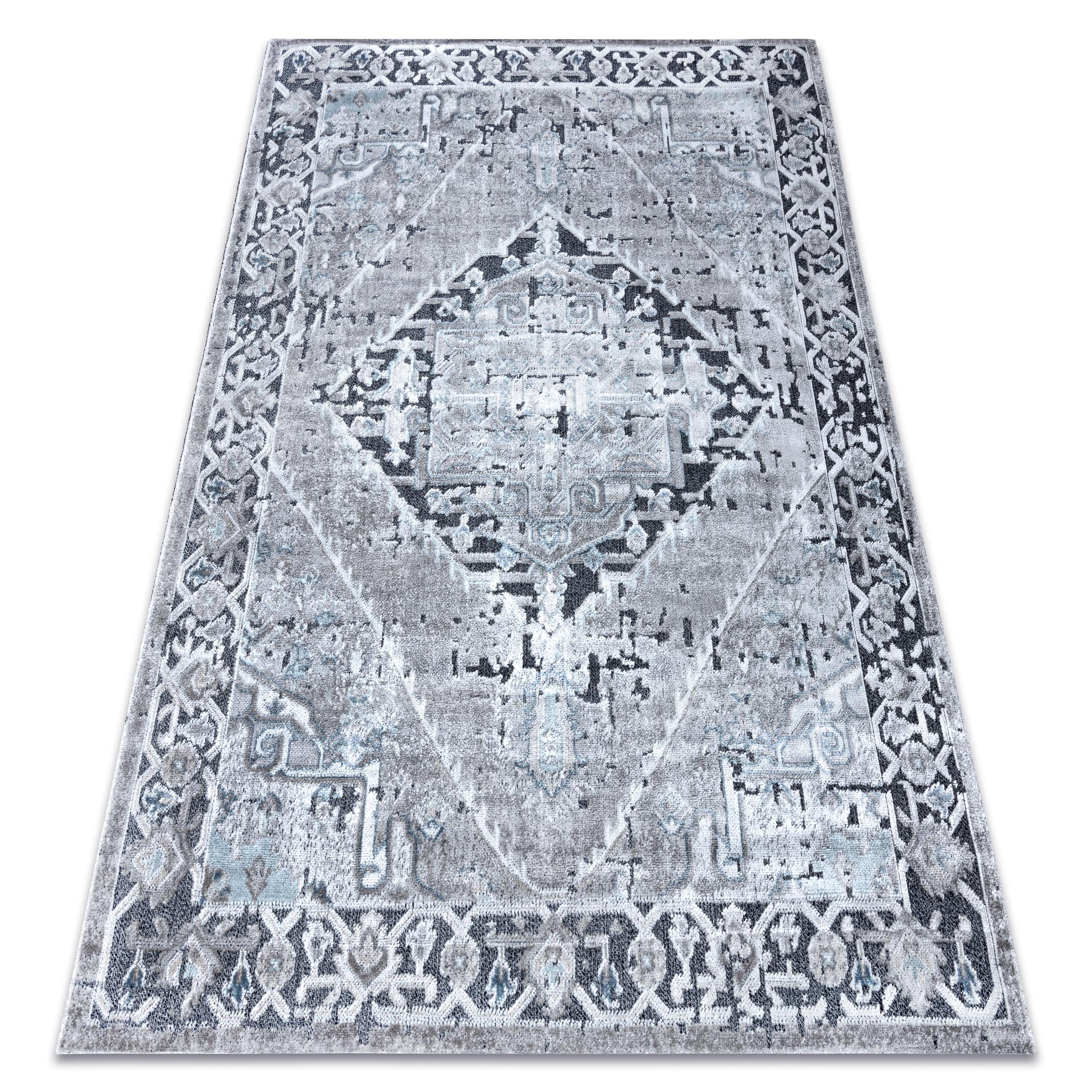 Dywan Strukturalny SIERRA G6038 Płasko tkany, dwa poziomy runa szary, błękitny - rozeta 120x170 cm