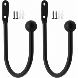 Fermatenda Ohtomber Neri In Metallo (2 Pezzi) – Ganci A J Da Parete Con Viti, Regolabili, Multifunzione Per Tende, Vestiti E Accessori