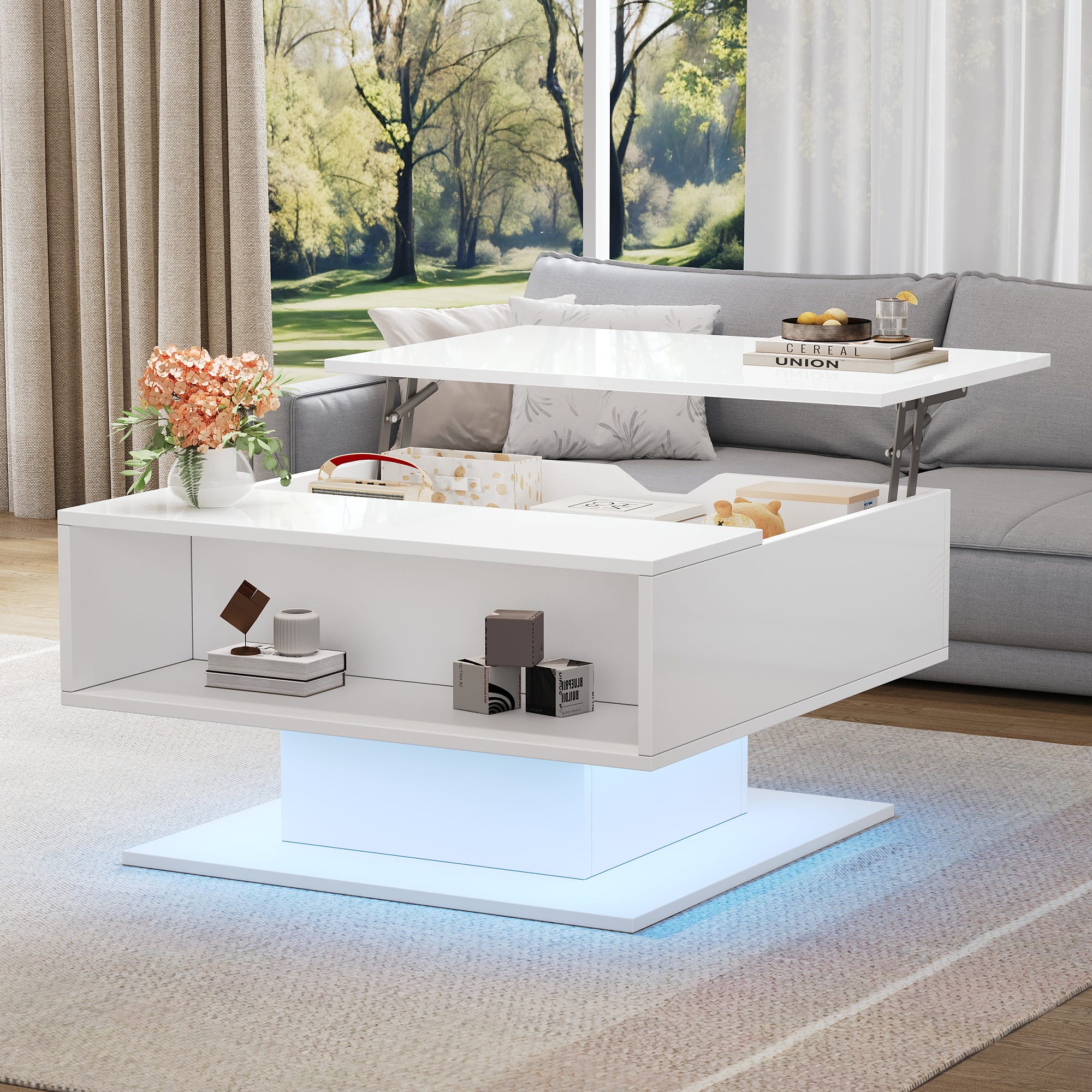 Table basse ronde industriel réglable en hauteur 80 cm table basse de salon avec plateau relevable et étagères de rangement marron - Maison Table basse ronde industriel réglable en hauteur 80 cm table basse de salon avec plateau relevable et étagères de rangement marron - Maison