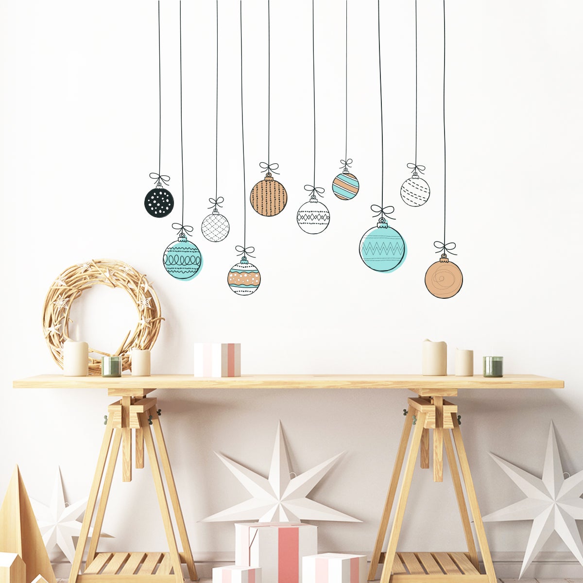 Vinilo navidad guirnaldas de bolas de navidad - adhesivo de pared - revestimiento sticker mural decorativo - 60x100cm