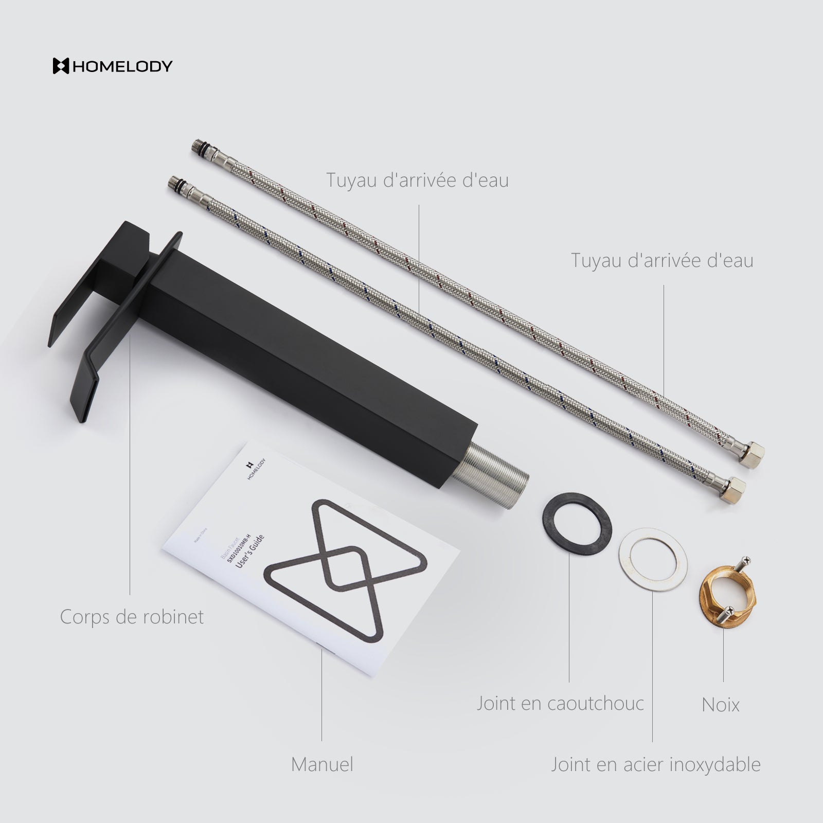 Mitigeur de Lavabo Cascade Bec Haut Noir – Robinet Salle de Bain en Acier Inox SUS304, Eau Chaude/Froide, Design Moderne à Levier Unique - 8