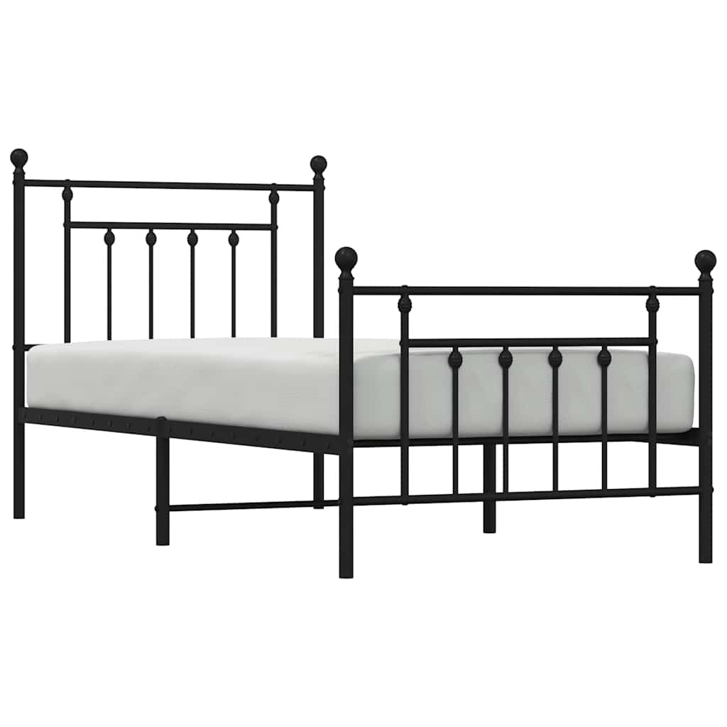 Metalowa rama łóżka z wezgłowiem i zanóżkiem, czarna, 90x190 cm vidaXL - 4