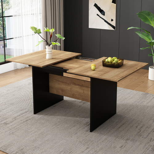 Tavolo da pranzo estensibile rettangolare 140/180x80x75 cm, in MDF, marrone e nero