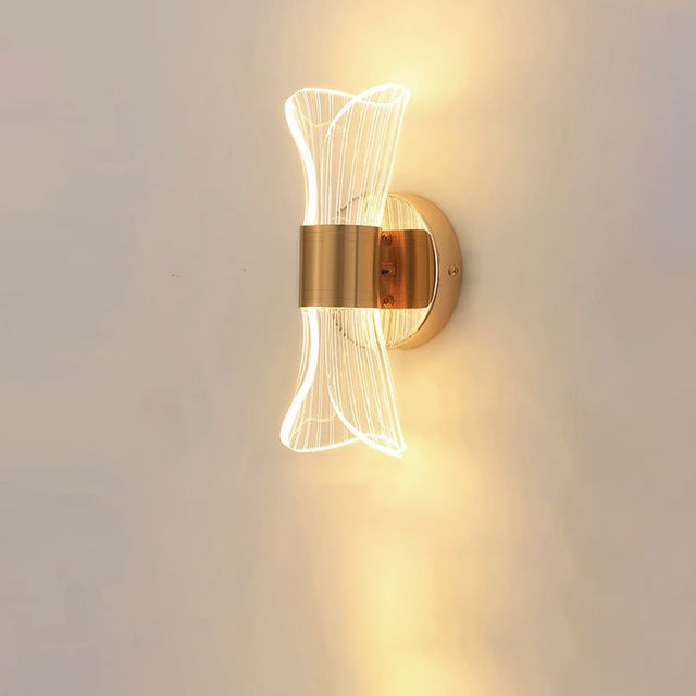Kreatywna lampa LED na zagłówek, trójkolorowe światło, złota podstawa, 22*8 cm, akrylowy klosz.