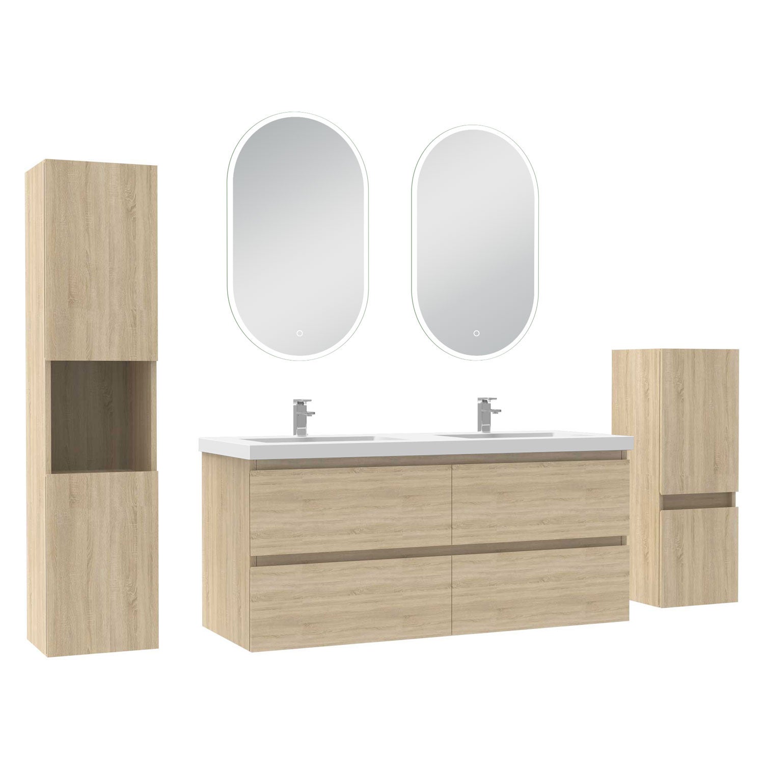 Meuble salle de bain double vasque 120cm blanc/Anthracite/Chêne Wotan – Aica Sanitaire--ance