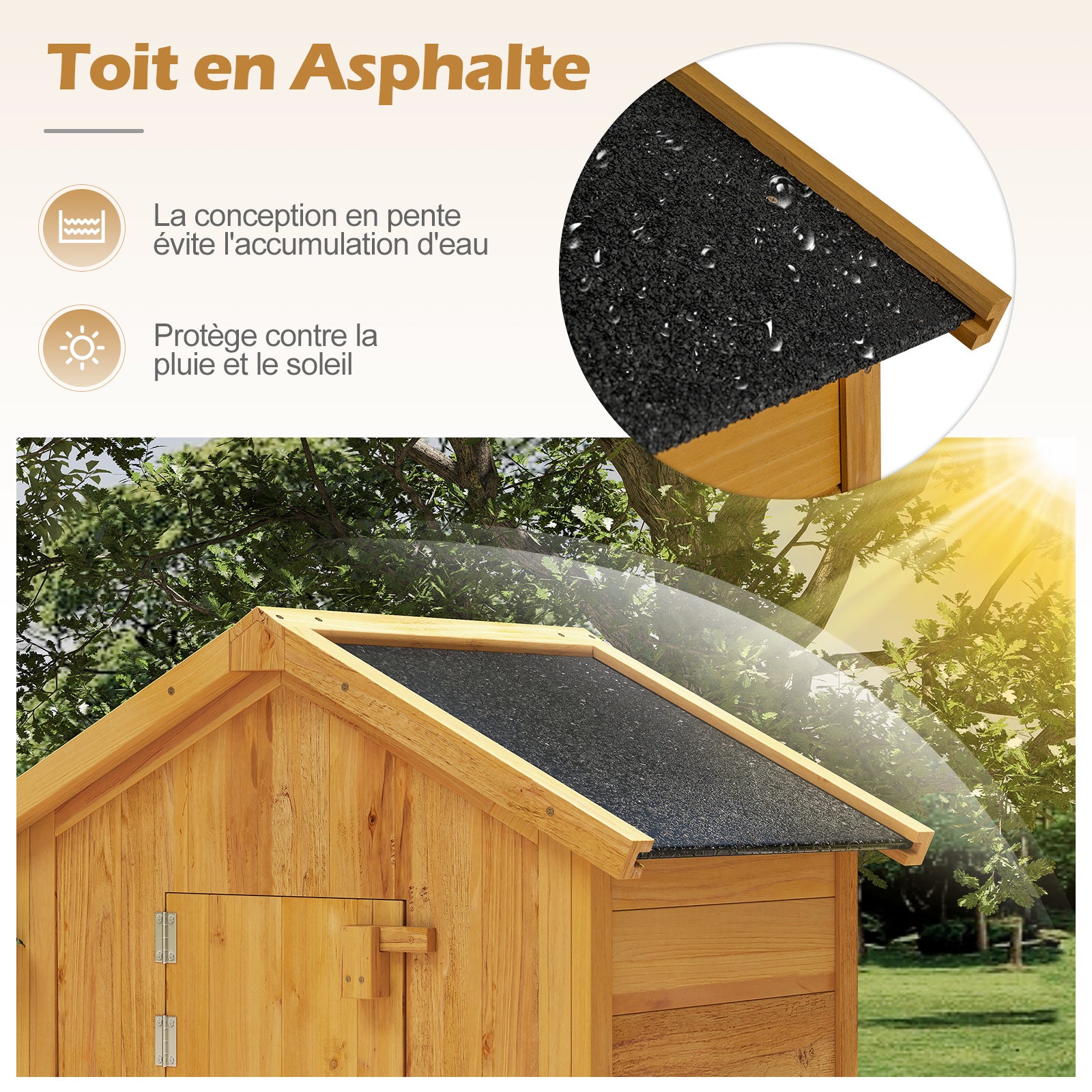 Abri de Jardin en Bois, Armoire d'Extérieur avec Porte Verrouillable, Étagères Amovibles, Table Latérale Pliante, 3 Crochets, Toit en Asphalte - 7