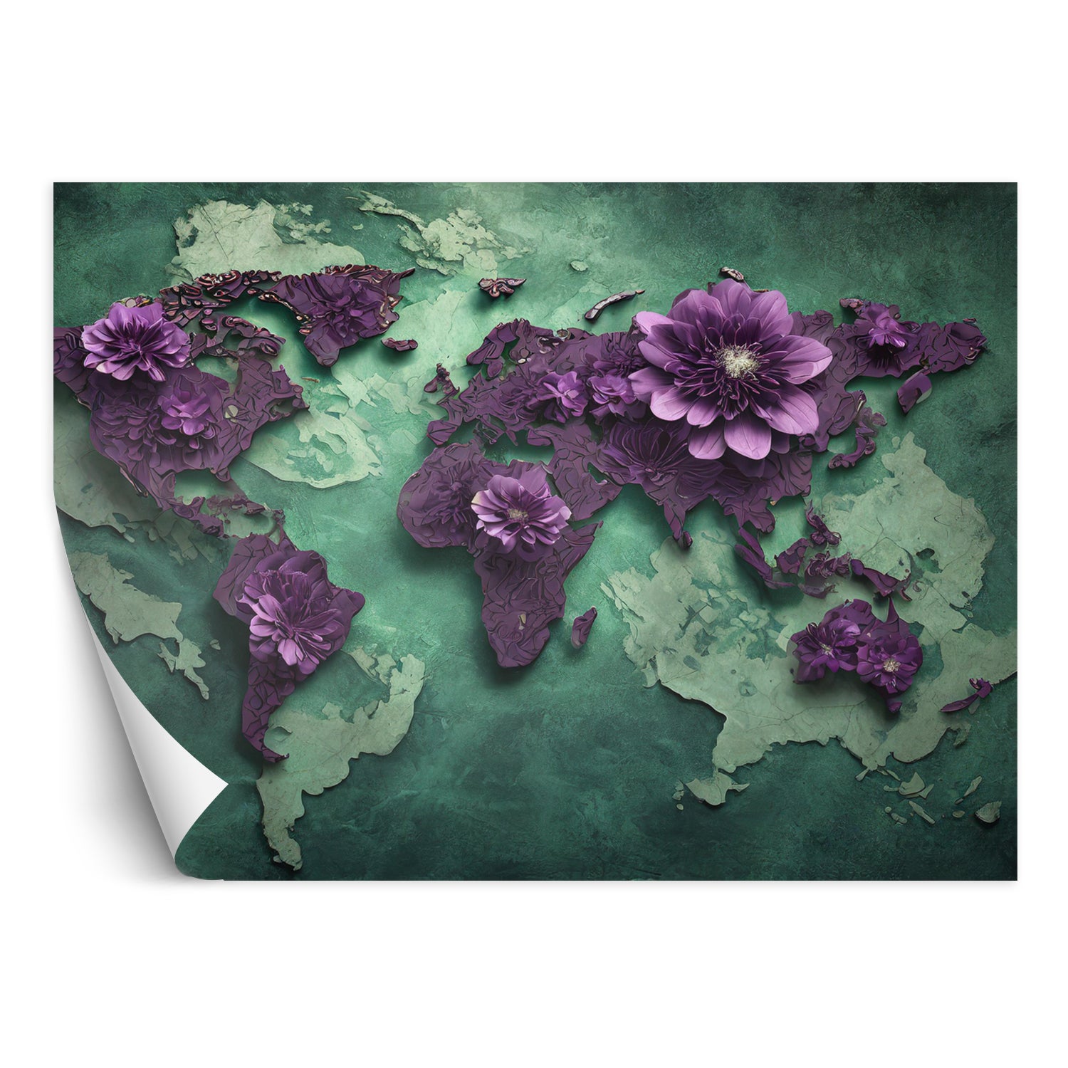 Fototapeta, Kwiaty Mapa Świata Fioletowy 350x245