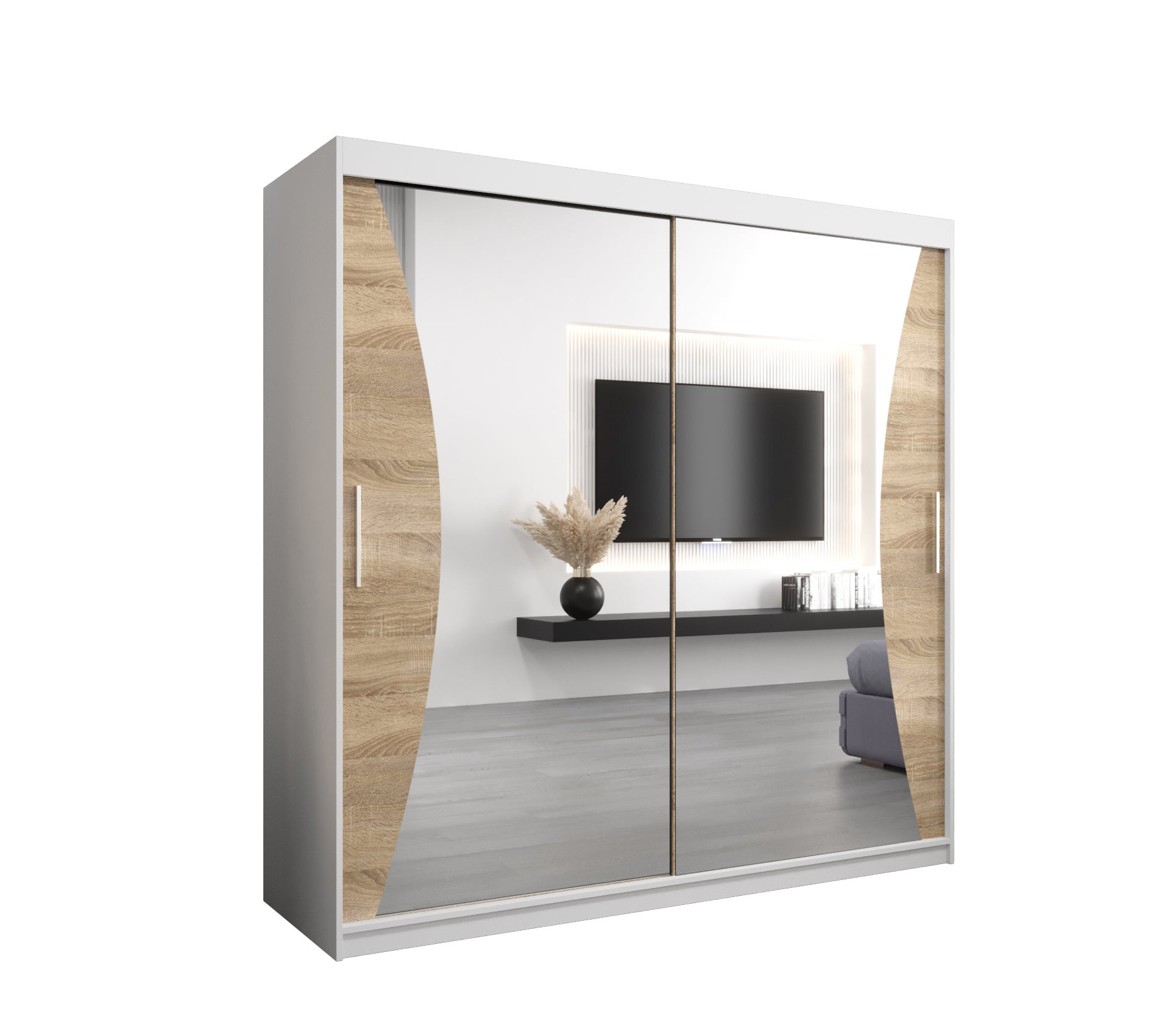 Szafa przesuwna garderoba MONACO 200 x 62 x 200 cm Biały + Sonoma - Abiks Meble