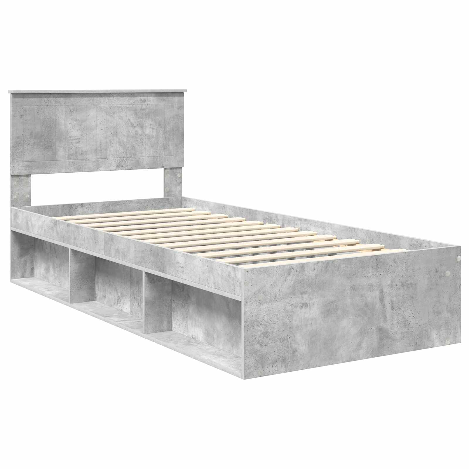 Cadre de lit avec tête de lit gris béton 90 x 190 cm pin massif - 4