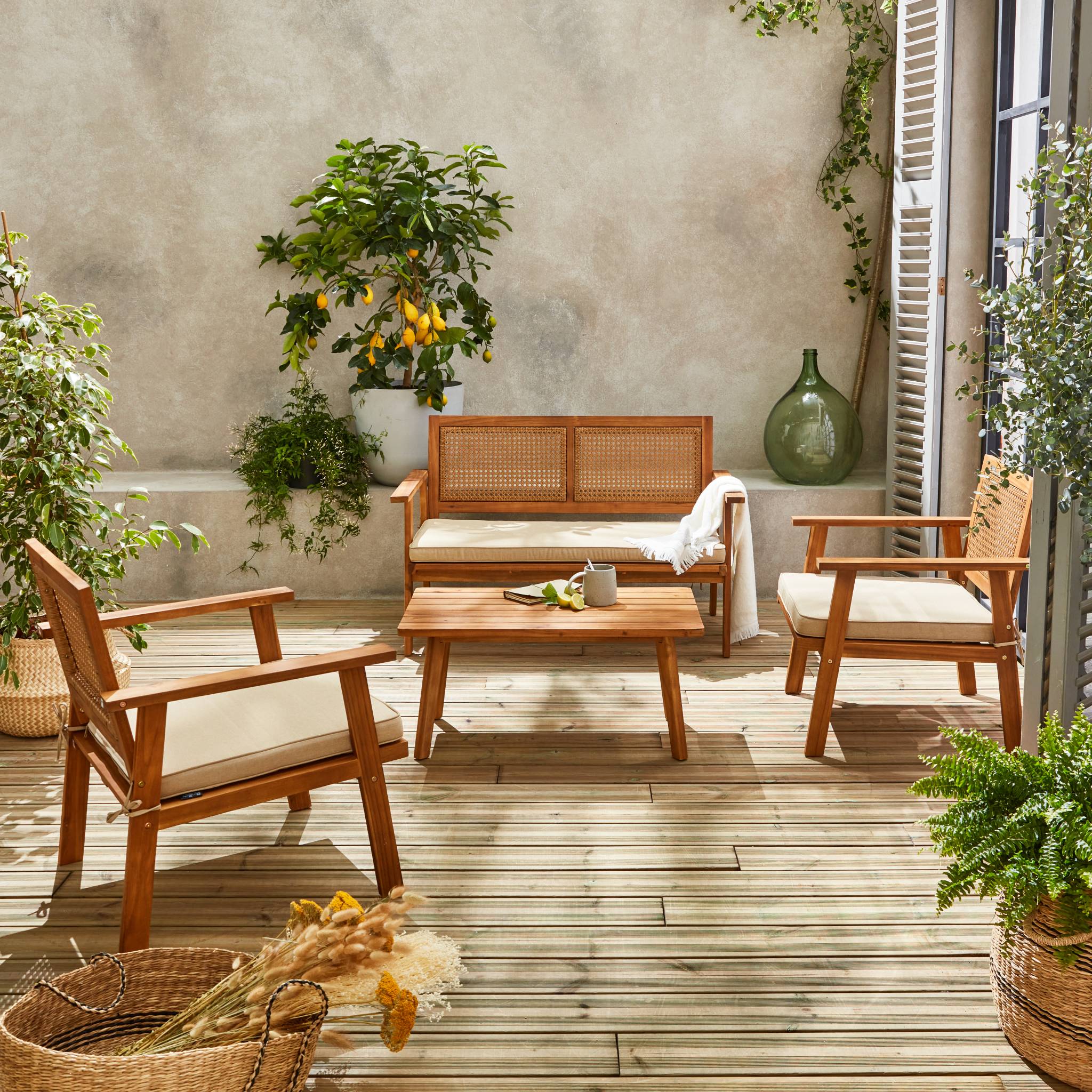 Salon de jardin en Bois Beige 4 personnes - 5
