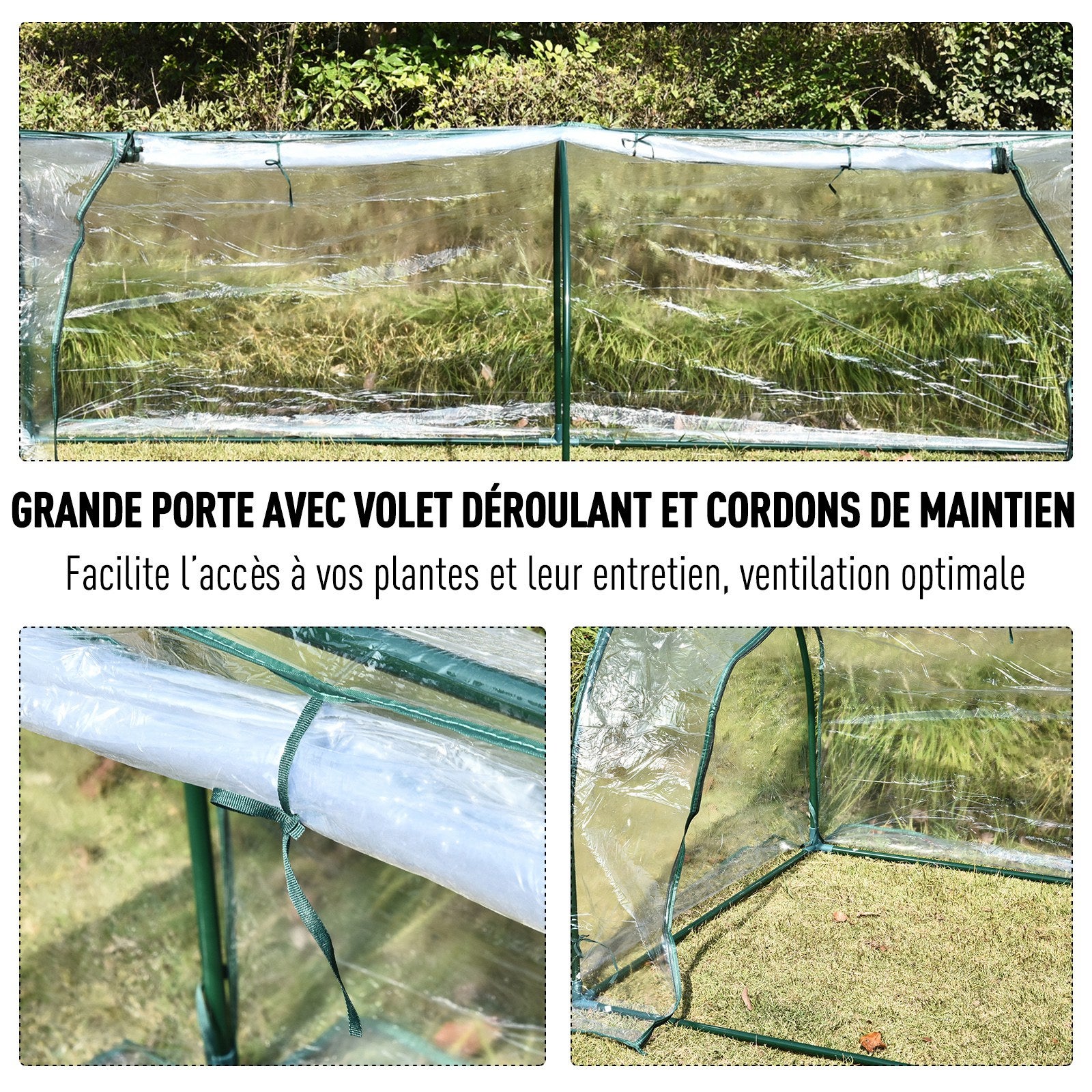 Serre de Jardin Tunnel mini serre tunnel serre à tomates 2,5L x 1l x 0,8H m Grande Porte zippée bâche PVC Transparent métal époxy Vert - 6