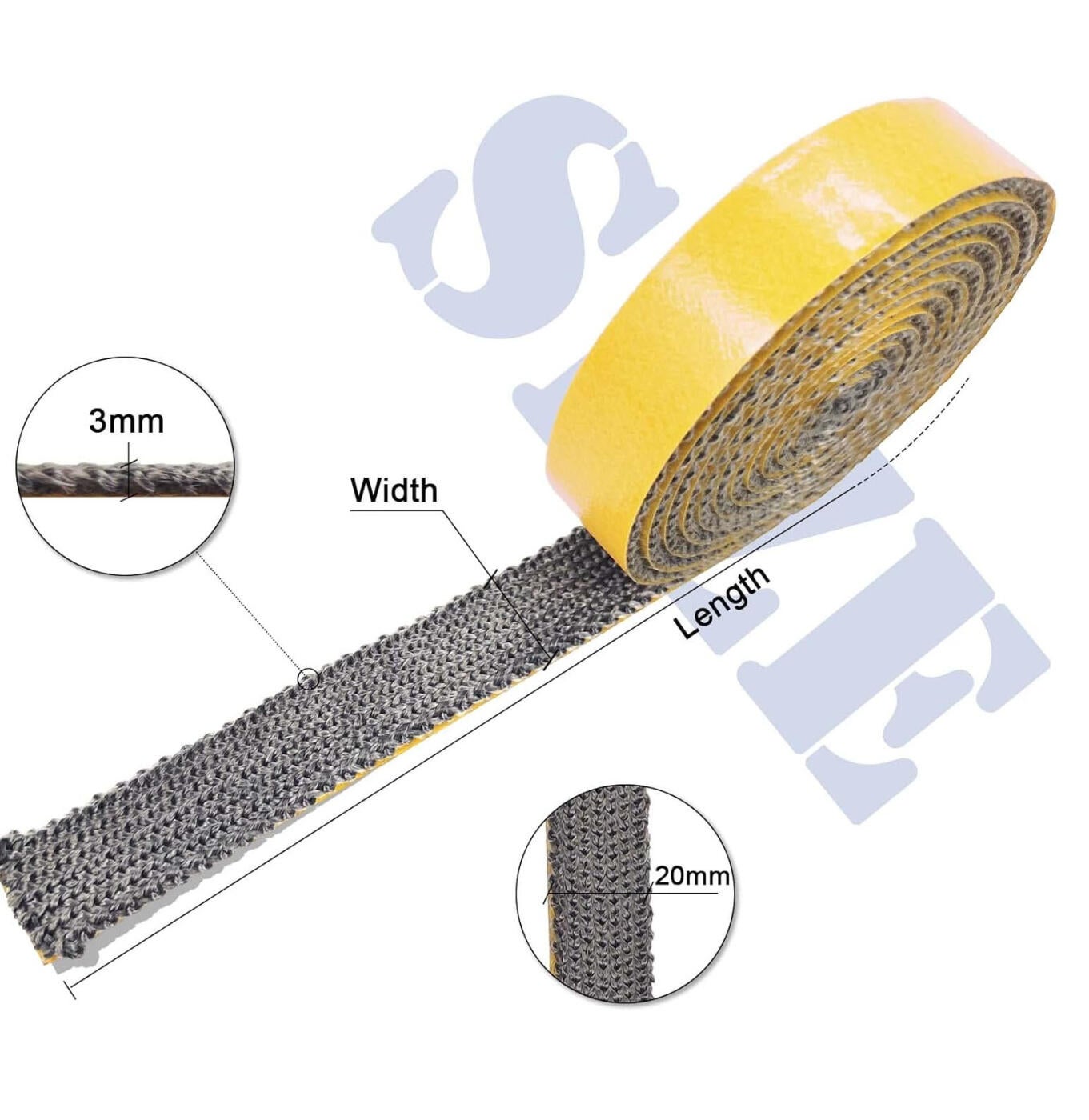Uszczelka wkładu kominkowego, samoprzylepna uszczelka pleciona do pieca, uszczelka odporna na ciepło (3 mm x 20 mm x 3 m) - 2