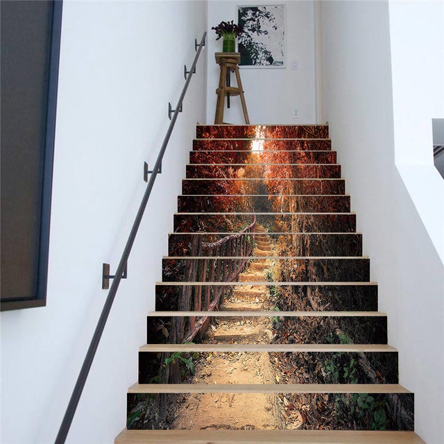 13 bande D'Autocollants pour Escalier de la Forêt Mystérieuse Autocollants pour Contremarches D'Escalier à Faire Soi Même 18x100cm Auto Adhésif