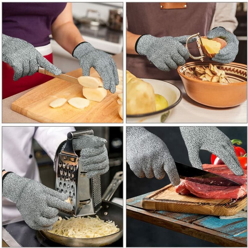 5 Paires Gants de Travail, Gants Anti-Coupures Enfant Femme, Gants de Coupe Protection de Niveau 5 pour Cuisine ,Couteaux Certifié EN 388- S - 5