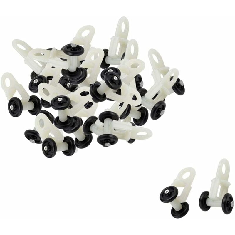 30 szt. Ślizgacz Szyna Zasłony Rolka Haczyk Koło Zasłony Przesuwny Krążek do Okna Firanka Plastikowy Kamień Czarny Biały, 1.8cm