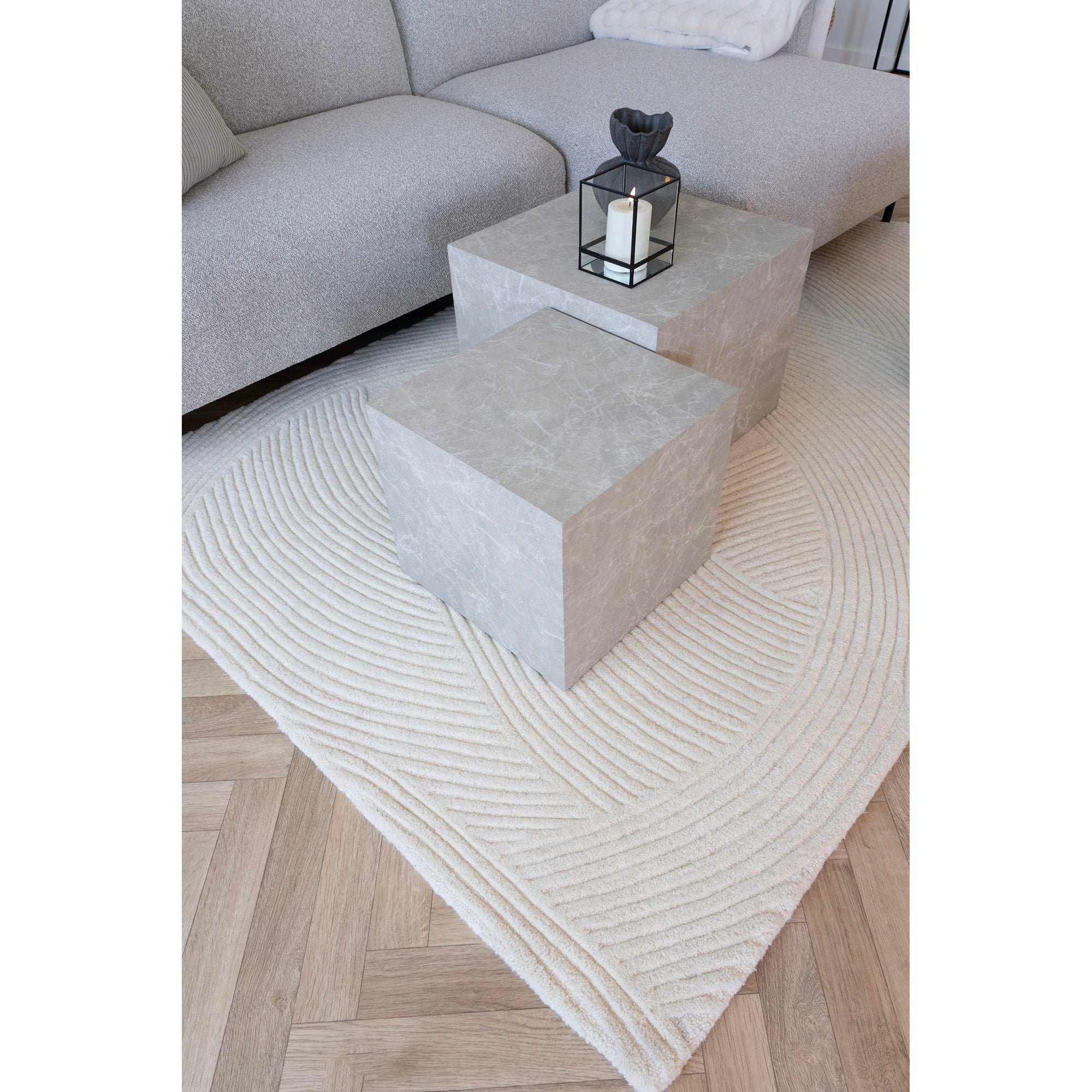 Tapis naturel en laine feutrée épais pour salon gris Missi