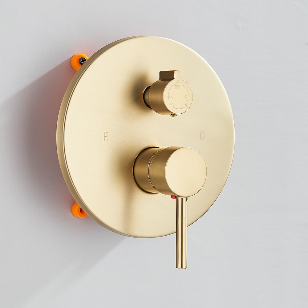 Douche Encastrée Classique Dorée Brossé, Tête XXL 30 cm Effet Pluie, Mitigeur Intégré et Douchette - 4