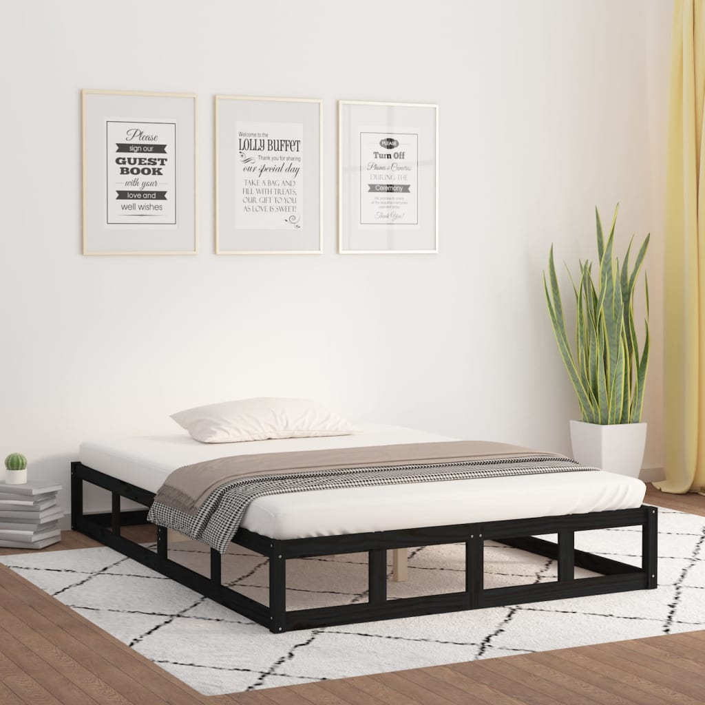 Łóżko Drewniane Czarne Rama Łóżka Ze Stelażem Drewniana Łóżko Do Sypialni Pokoju 120 x 200 cm