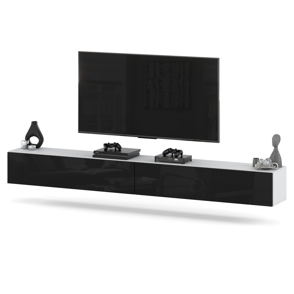 Szafka rtv wisząca 280cm pod tv nowoczesna do salonu biały czarny połysk