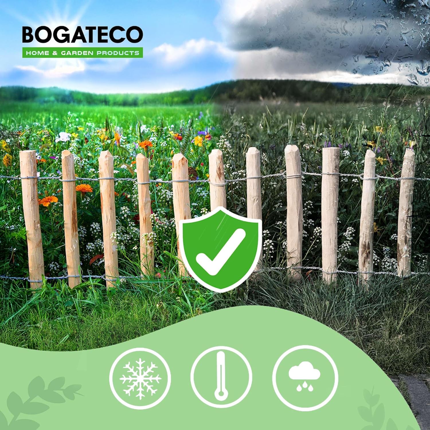 BOGATECO Clôture enroulable en bois noisetier | Clôture de jardin 60 cm de haut et 500 cm de long | Lattenabstand 4-5cm | Clôture en bois - 7