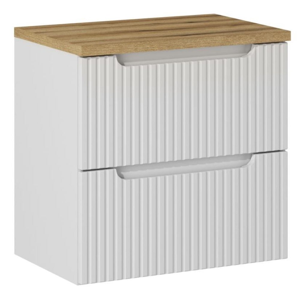 Szafka łazienkowa NOVA 60 cm biała z blatem dąb wisząca ryflowane fronty