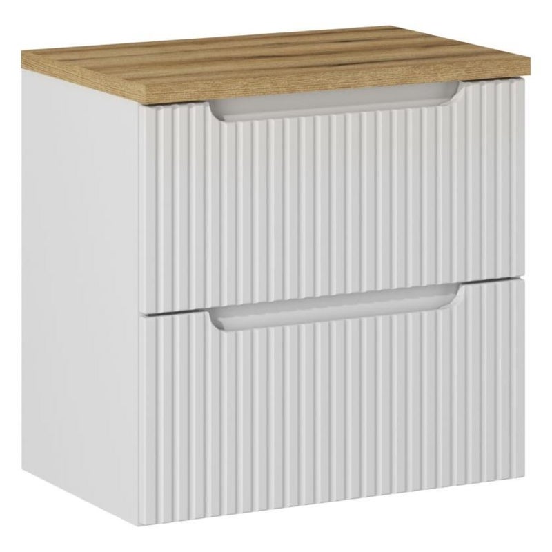 Szafka łazienkowa NOVA 60 cm biała z blatem dąb wisząca ryflowane fronty