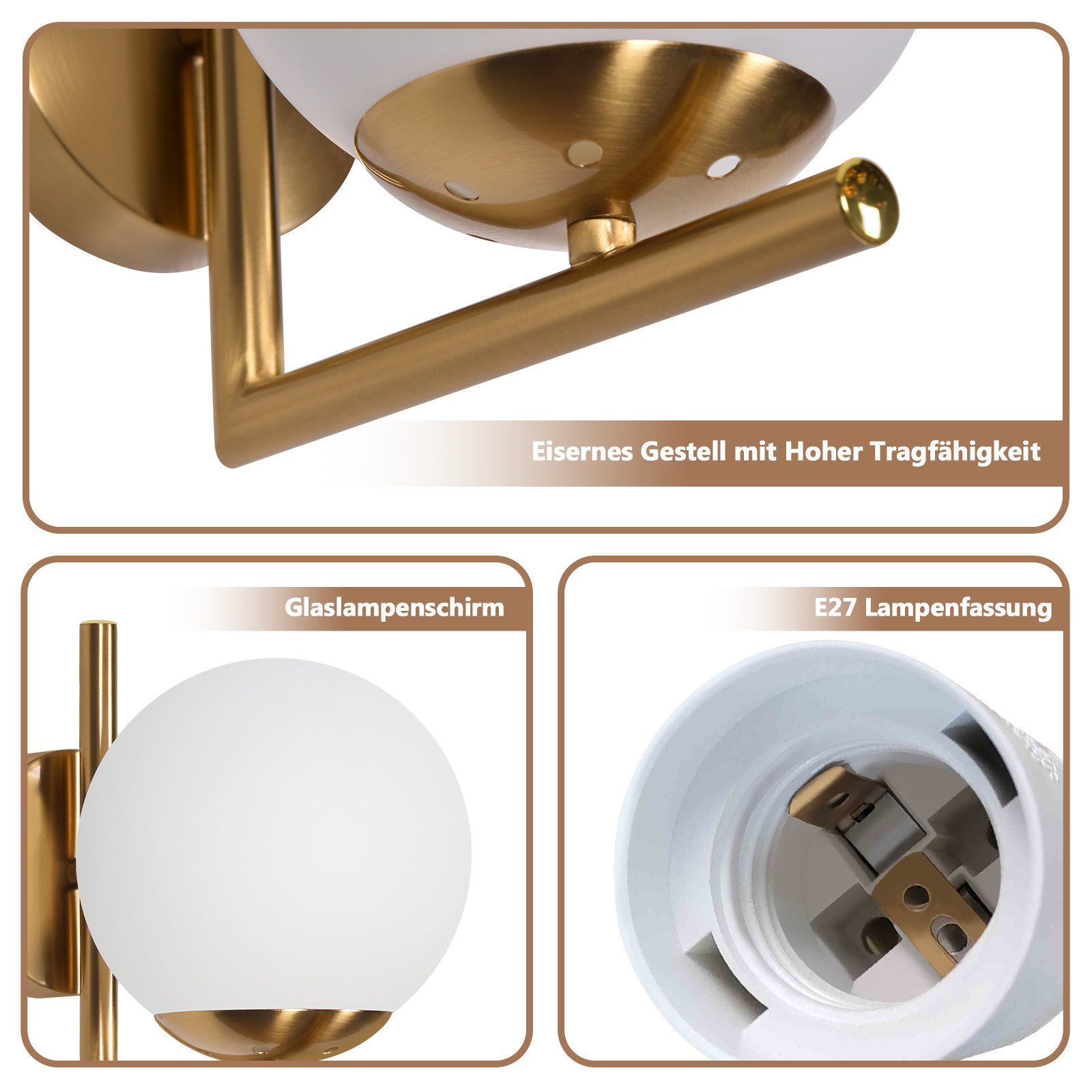 NETTLIFE Applique murale vintage boule de verre dorée E27 lampe murale d'intérieur chambre escalier - 6