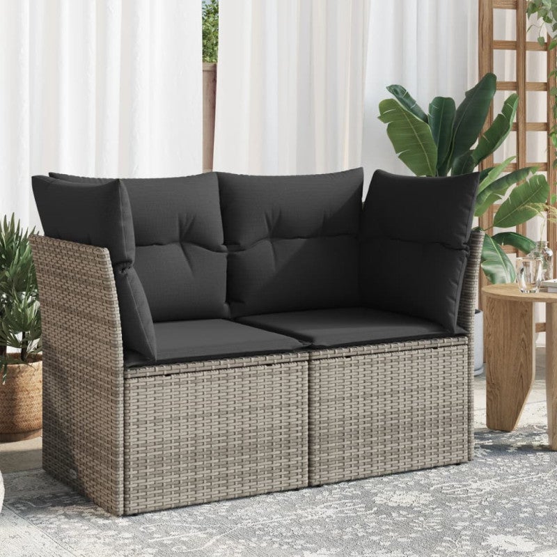 Sofa ogrodowa z poduszkami, 2-osobowa, szara, polirattan vidaXL