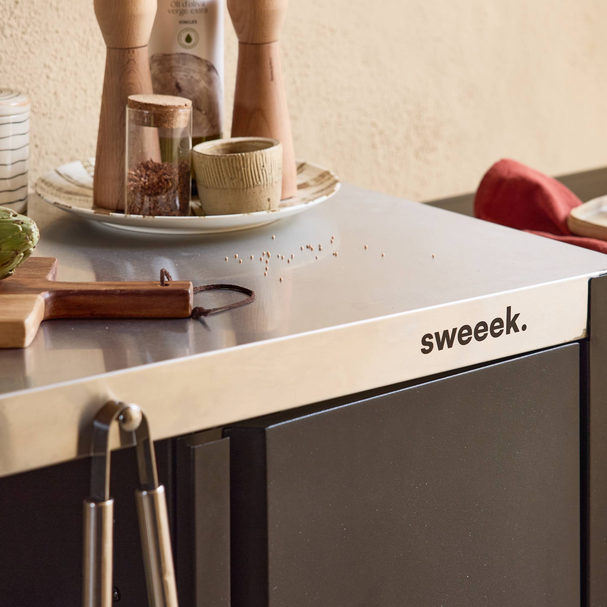 Desserte extérieure ANDY noire mat en acier inoxydable 94.5 cm avec tablette rabattable. L 156 x l 49.5 x H 80 cm ANDY - 5